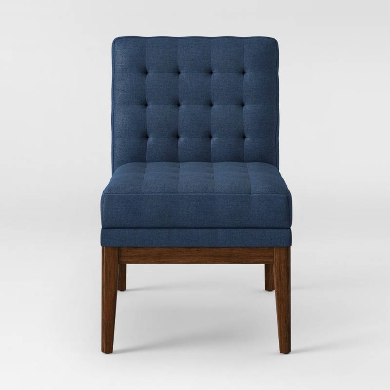 lot 6792 image: Newerk Tufted Slipper Chair with Wood Base Navy - Fully Assembled - Project 62