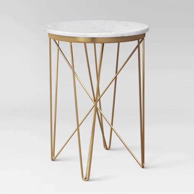 lot 6867 image: Marble Top Round Table - Threshold, Gold