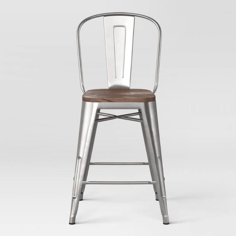 lot 6889 image: Carlisle 24 Counter Stool with Wood Seat Natura Metal - 1pk - Threshold, Silver