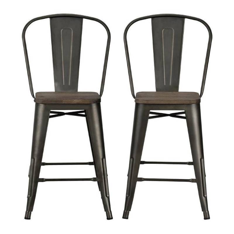 lot 6893 image: Dorel Home Products Luxor 24  Metal Counter Stool with Wood Seat, Set of 2, Multiple Colors