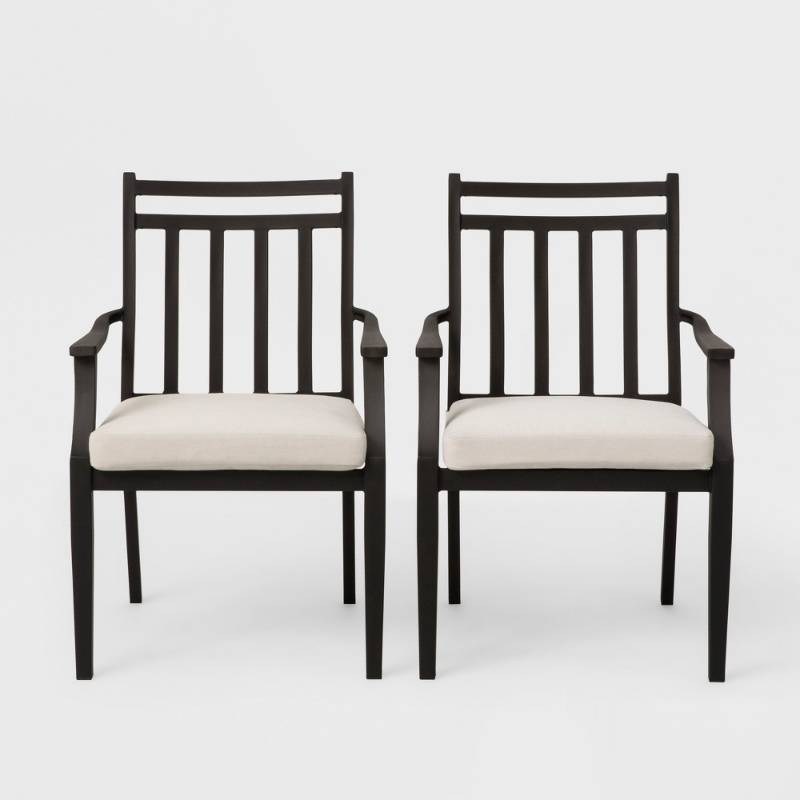 lot 6896 image: Fairmont 2pk Metal Patio Dining Chairs - Linen - Threshold