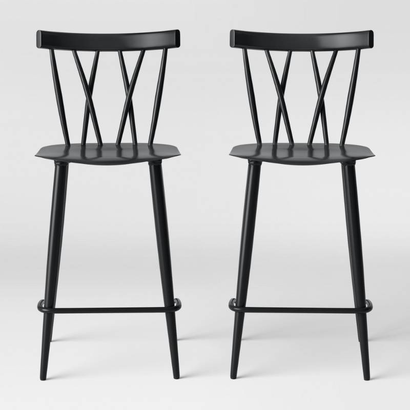 lot 6903 image: Set of 2 Becket Metal X Back Counter Stool Black - Project 62