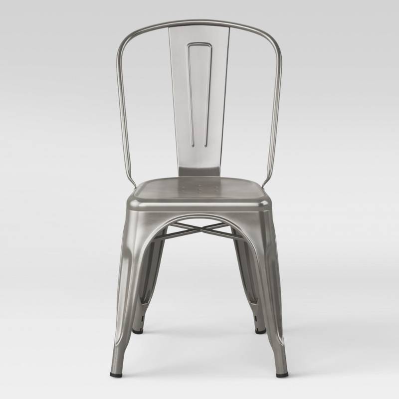 lot 6908 image: Carlisle High Back Metal (Grey) Dining Chair - Natural Metal (Set of 2)