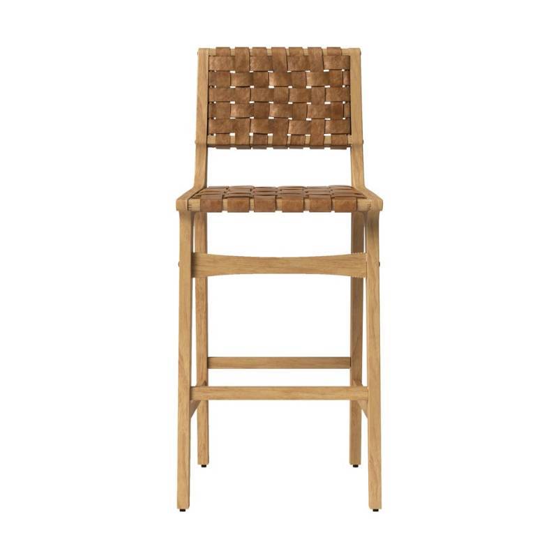 lot 6911 image: Ceylon Woven and Wood Barstool Brown & Natural Wood - Opalhouse