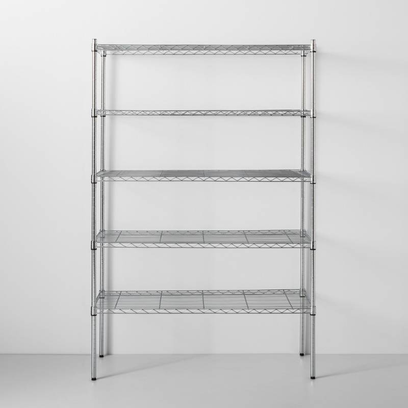 lot 6915 image: 5 Tier Wide Wire Shelf Chrome (Grey) - Made By Design