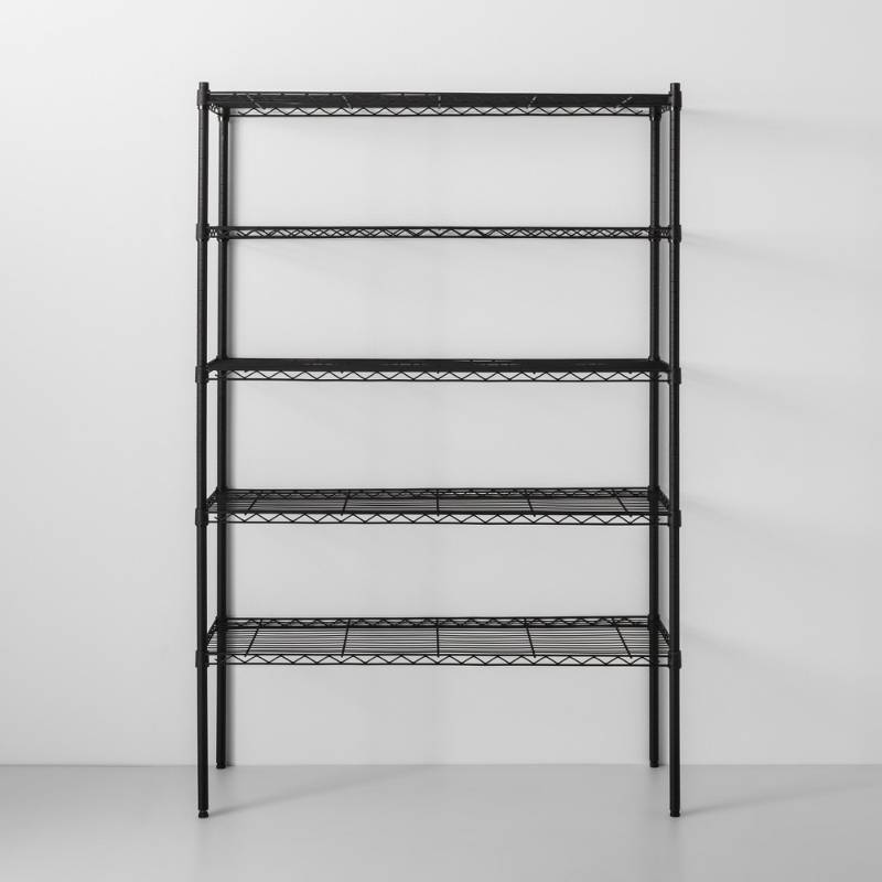 lot 6916 image: 5 Tier Wide Wire Shelf Black - Made By Design