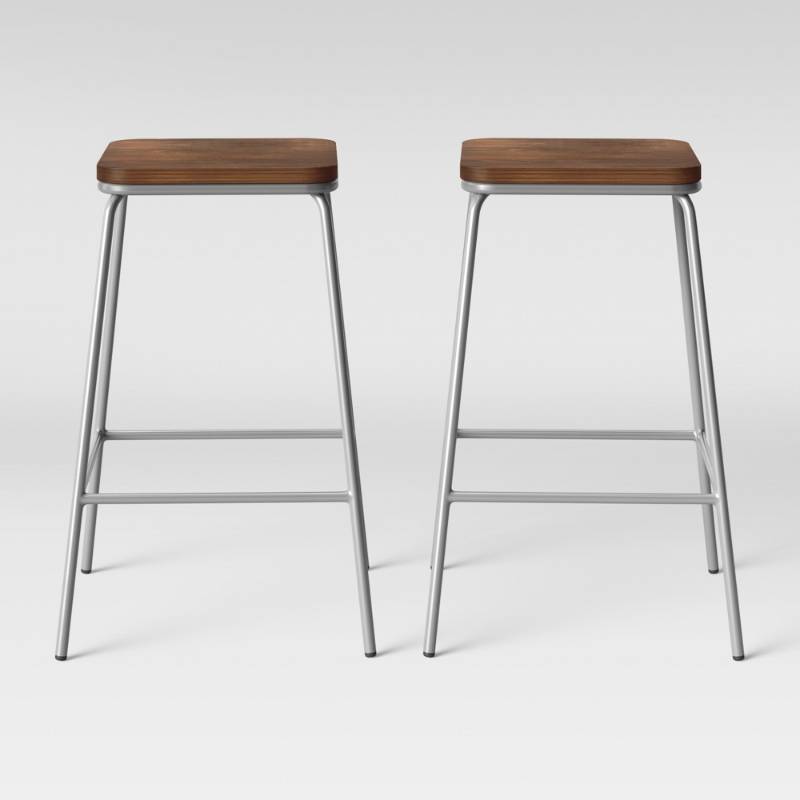 lot 6965 image: Set of 2 Rhodes MetalWood Barstool Silver - Project 62