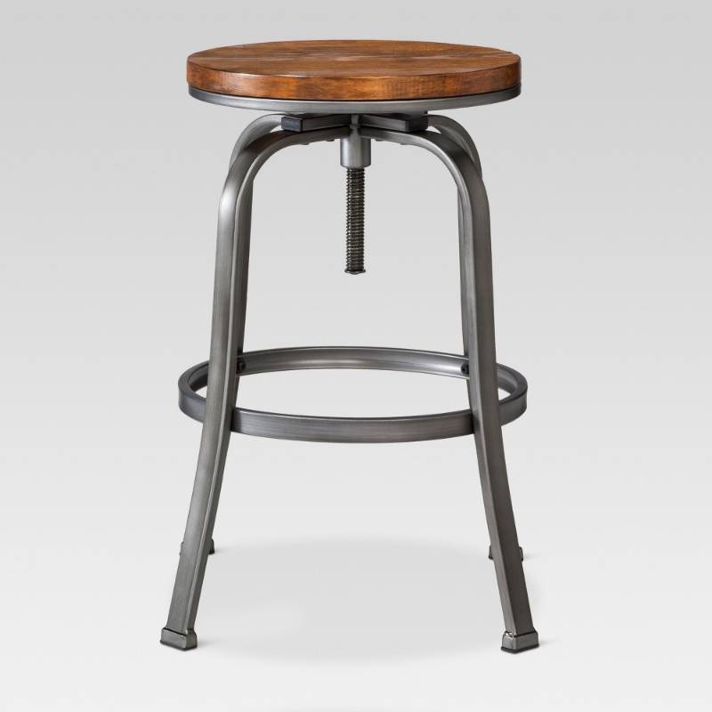 lot 6977 image: Dakota Adjustable Wood Seat Barstool Pewter (Silver) - The Industrial Shop