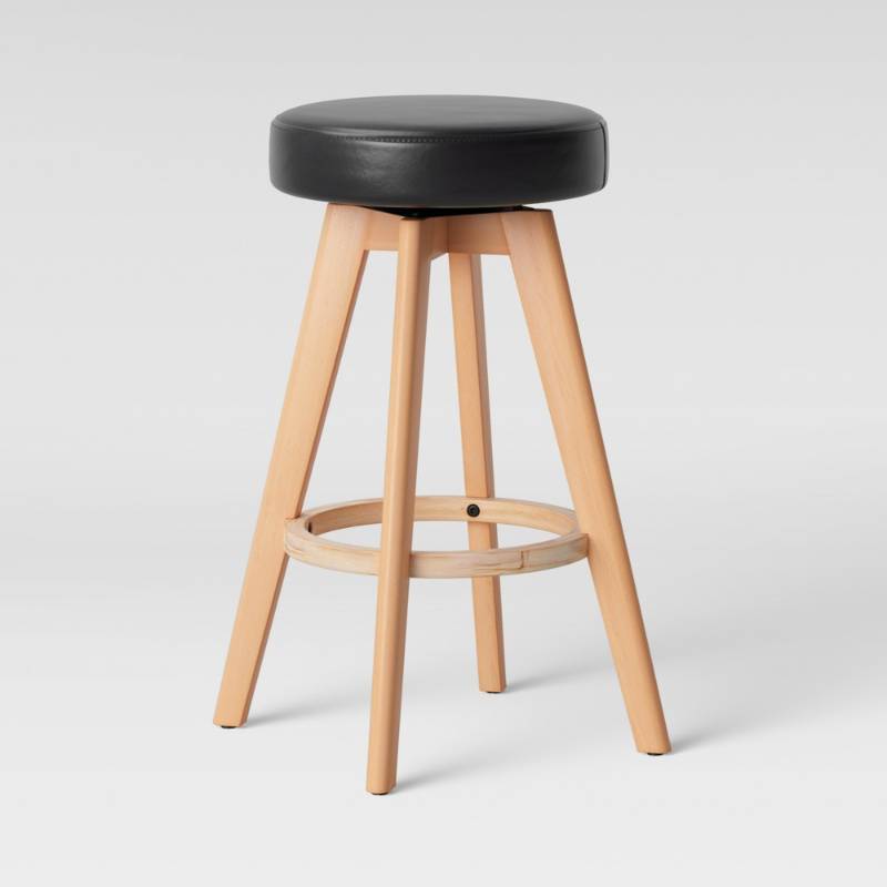 lot 6982 image: Banning Modern Round Swivel Counter Stool Espresso Faux Leather with Natural Leg - Project 62