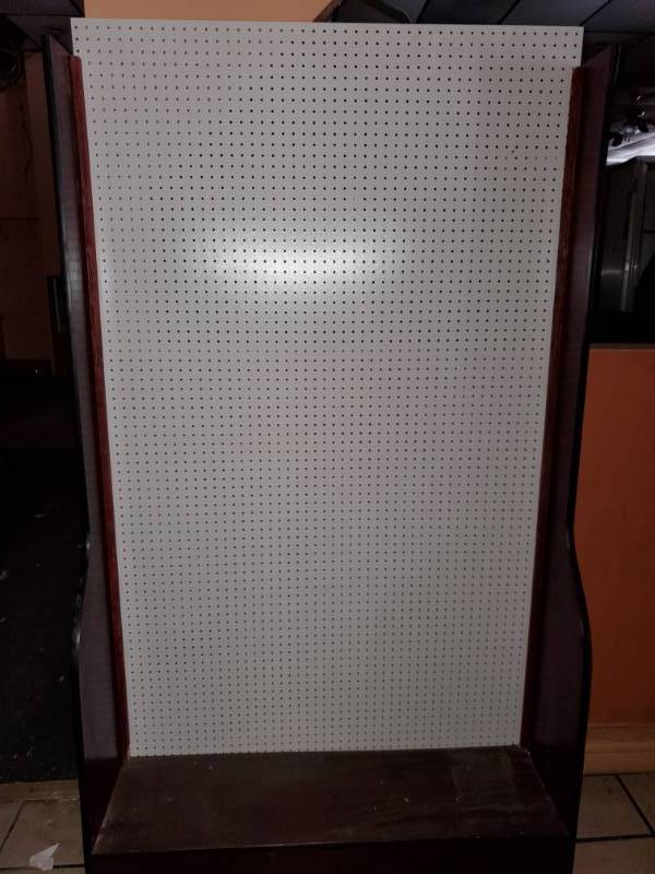 lot 3795 image: Freestanding Wood  Pegboard Merchandising Shelves