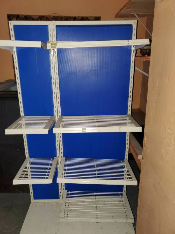 lot 3793 image: Freestanding Metal Merchandising Shelves