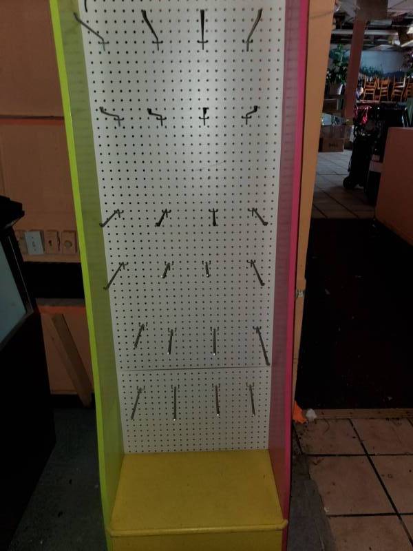 lot 3794 image: Freestanding Wood  Pegboard Merchandising Shelves