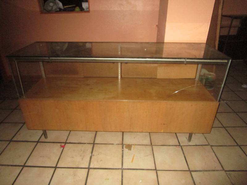 lot 5576 image: Glass Front Wood CounterTop Display Cabinet