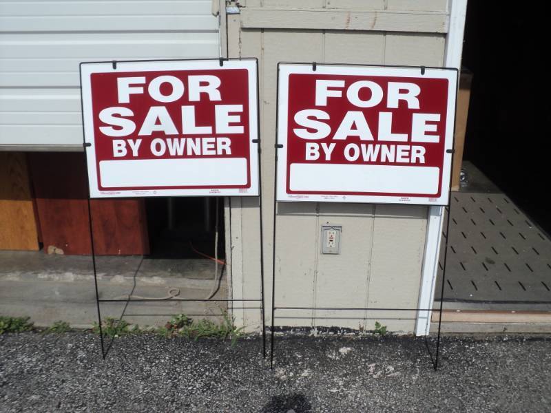 lot 8777 image: (2) ct lot Hillman Sign Center signs, For Sale By Owner double sided, metal stands, approx 2 x 18 sign, 43 tall with stand