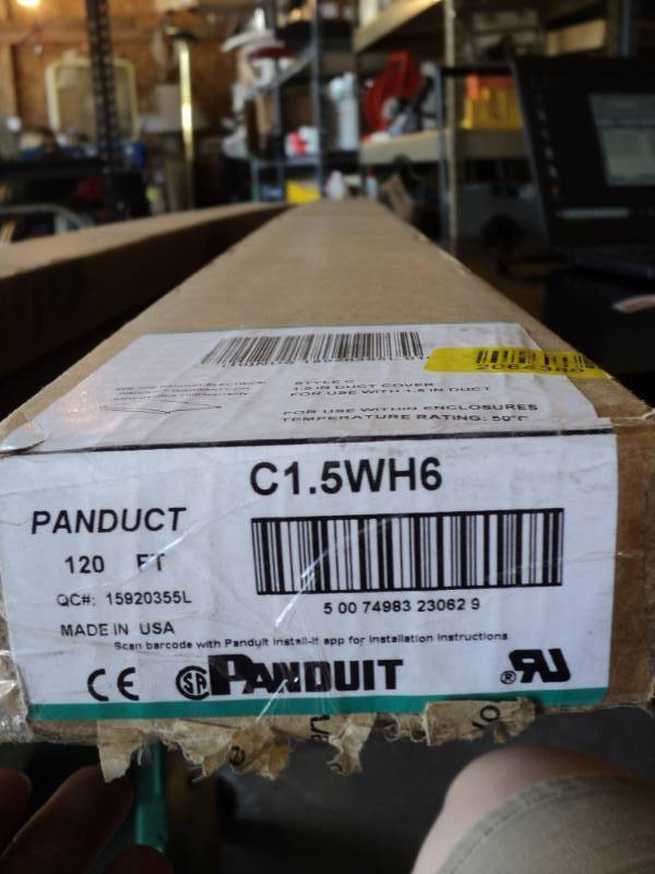 lot 9386 image: (1) box Panduit 1.5 duct cover, C15WH6, approx 120 ft per box