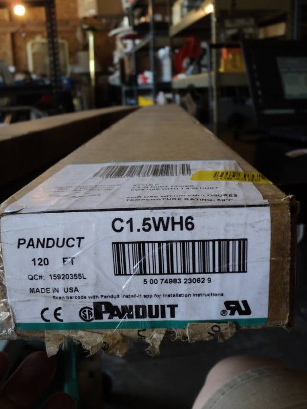 lot 9387 image: (1) box Panduit 1.5 duct cover, C15WH6, approx 120 ft per box