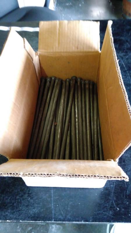 lot 9522 image: (1) box 12 x 38 bright spike Nails, open box, approx (20)