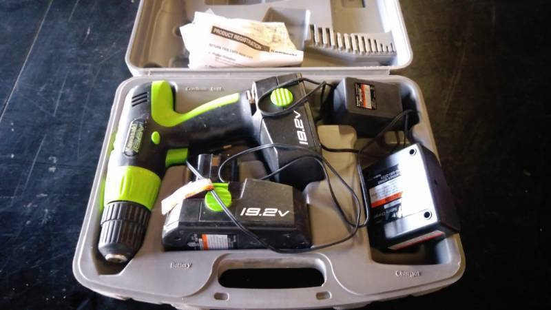 lot 9544 image: Kawasaki 19V Cordless Drill with (2) batteries, charger and carrying case