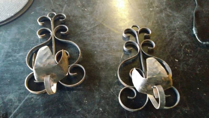 lot 9546 image: (2) lot wrought iron candle sconces