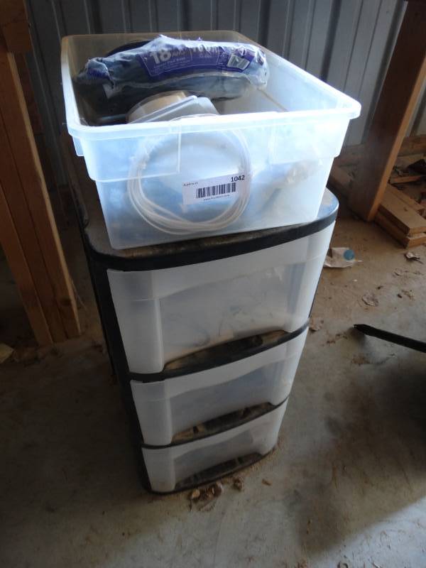 lot 1042 image: Storage drawers w contents- Wiringgrounding adapters breakers electrical items hardware