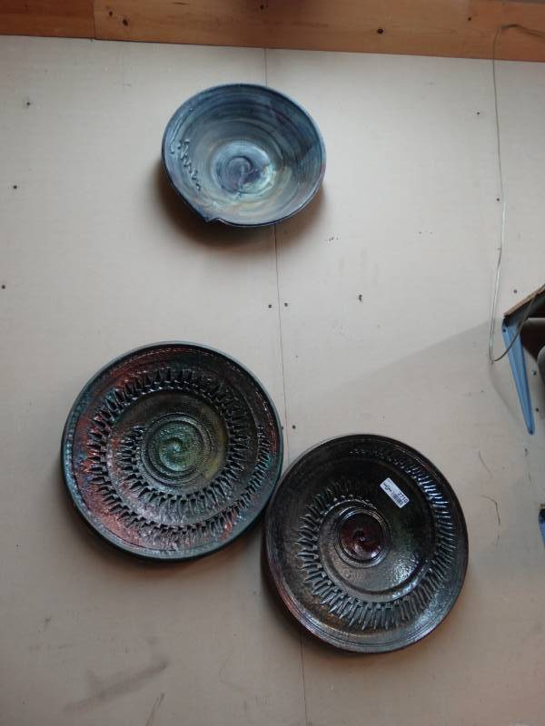 lot 2710 image: 3 large handmade bowls bird bath tops
