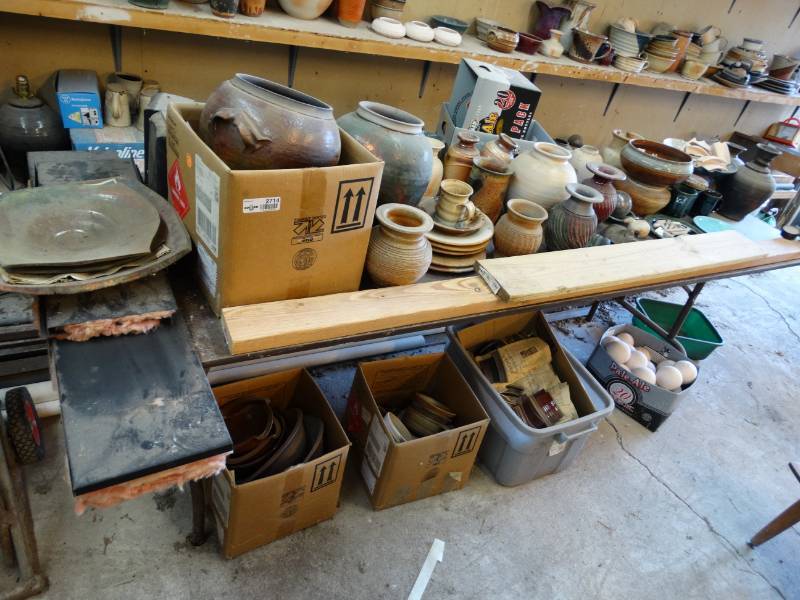 lot 2714 image: LARGE lot of handmade pottery pcs