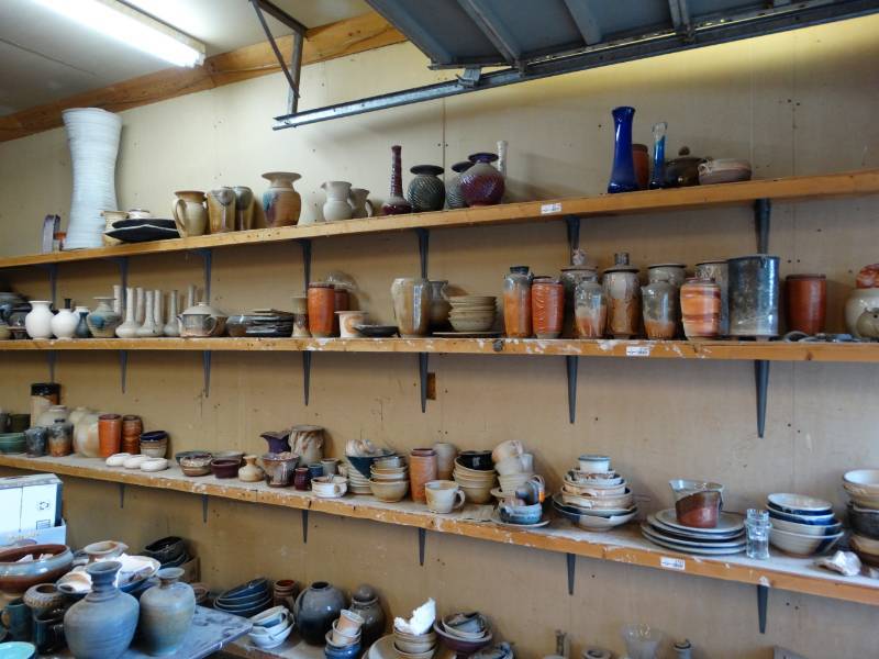 lot 2720 image: Shelf lot of handmade pieces- Potteryceramic