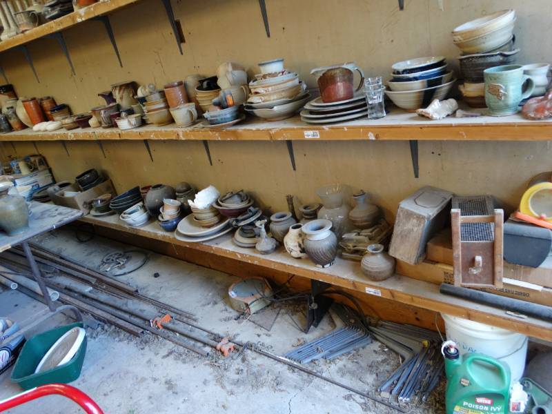 lot 2722 image: Shelf lot of handmade pieces- Potteryceramic
