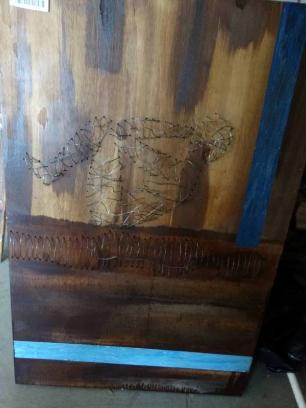 lot 422 image: Large art piece and piece of glass.