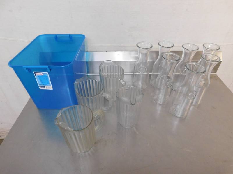 lot 2094 image: 24 Quart Sterilite Container and Water Pitchers
