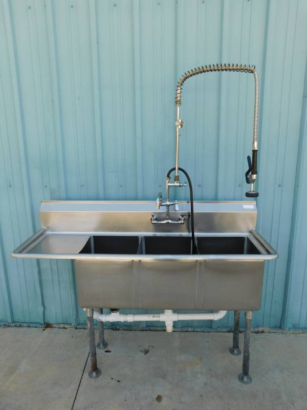 3 Bay Sink With Left Hand Drain Board And Faucet With Spray