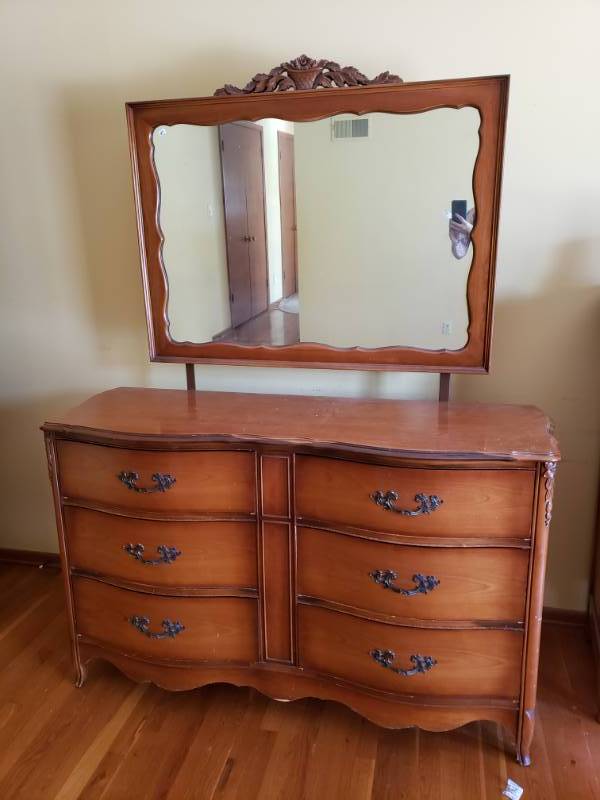 Antique Dresser And Mirror Dovetail Drawers Estate Vintage