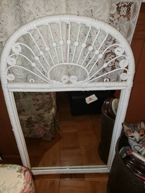 lot 1900 image: White Wicker Mirror