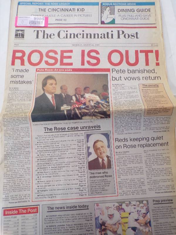 Vintage Newspaper Pete Rose Whitewater Consignment Auction