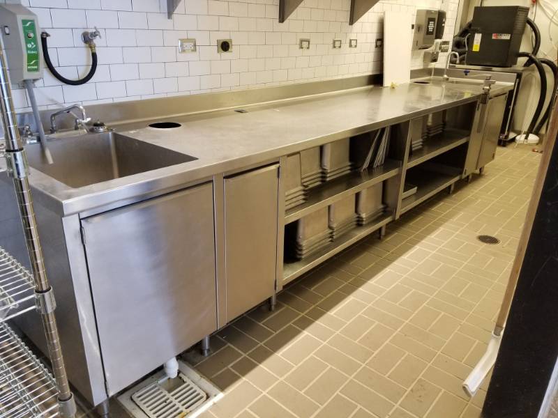 lot 2544 image: Stainless Steel Double Bay Sink With Storage Shelves