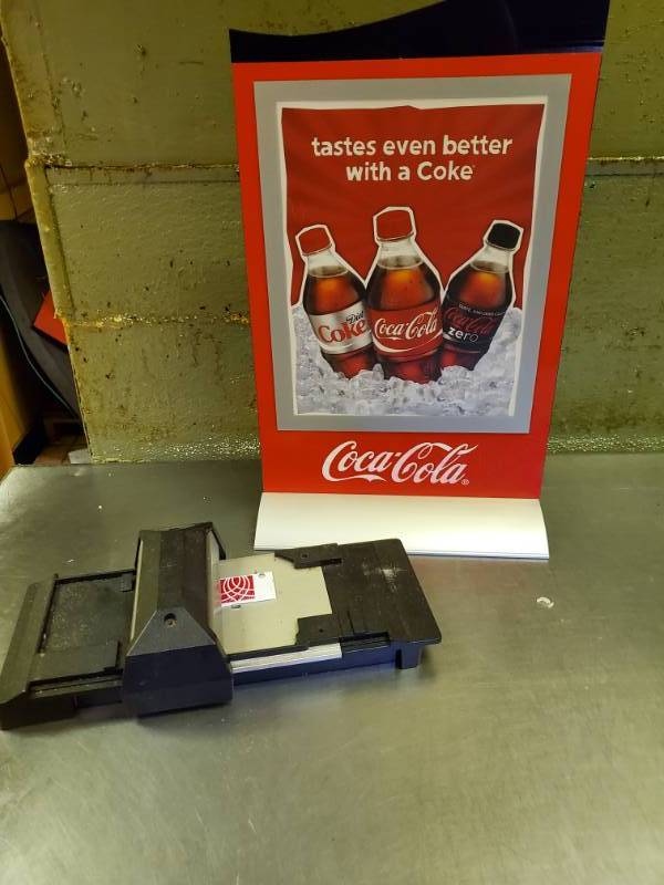 lot 2000 image: Coca Cola Table Stand and Manual Credit Card Machine
