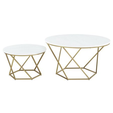 lot 1044 image: Geometric Nesting Coffee Tables - White MarbleGold