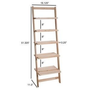 lot 3729 image: 5-Tier Natural Wooden Leaning Ladder Storage Shelf