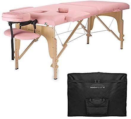 lot 3781 image: Saloniture Professional Portable Folding Massage Table with Carrying Case - Pink