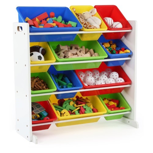 lot 9800 image: Tot Tutors Kids Toy Storage Organizer with 12 Plastic Bins, Multiple Colors