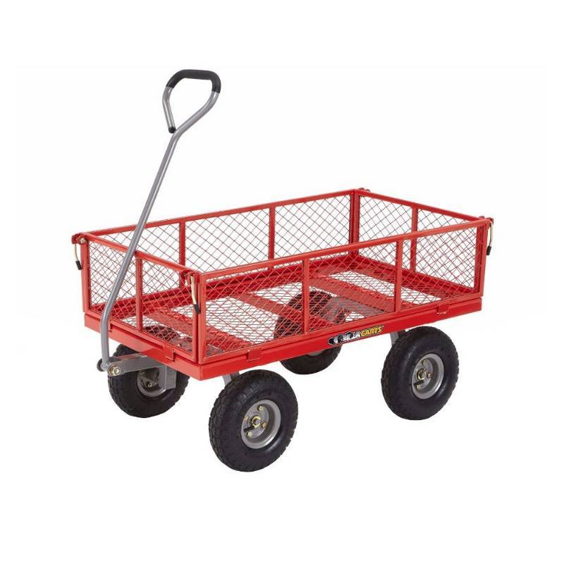 lot 9813 image: Gorilla Carts Steel Utility Cart with Removable Sides with a Capacity of 800 lb, Red