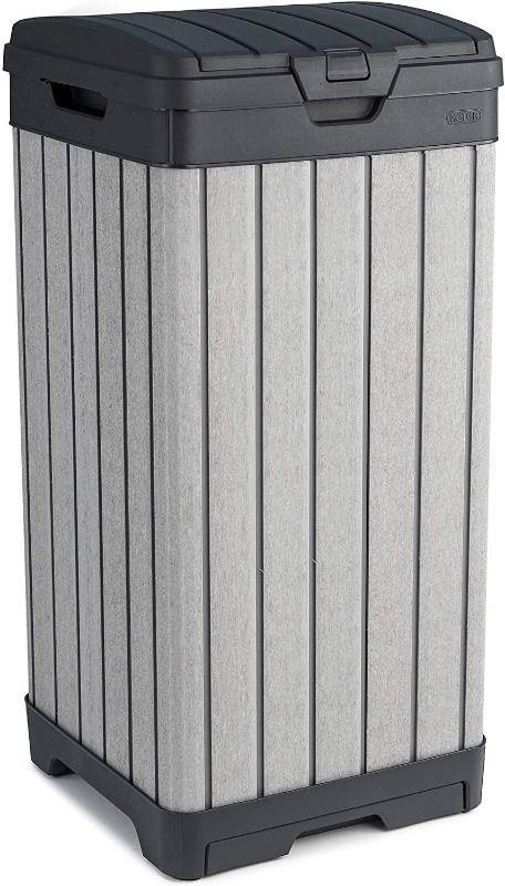 lot 9816 image: Keter 237924 Rockford Duotech Outdoor Plastic Resin Trash Can, Grey