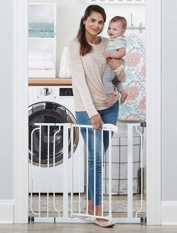 lot 9829 image: Regalo Easy Step 38.5-Inch Extra Wide Walk Thru Baby Gate, Includes 6-Inch Extension Kit, 4 Pack Pressure Mount Kit, 4 Pack Wall Cups and Mounting Kit