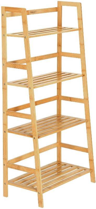 lot 9857 image: Ollieroo Natural Bamboo 4 Tier Bookcase, Multi-Functional Book Shelf Storage Rack, Plants Stand Display Shelf