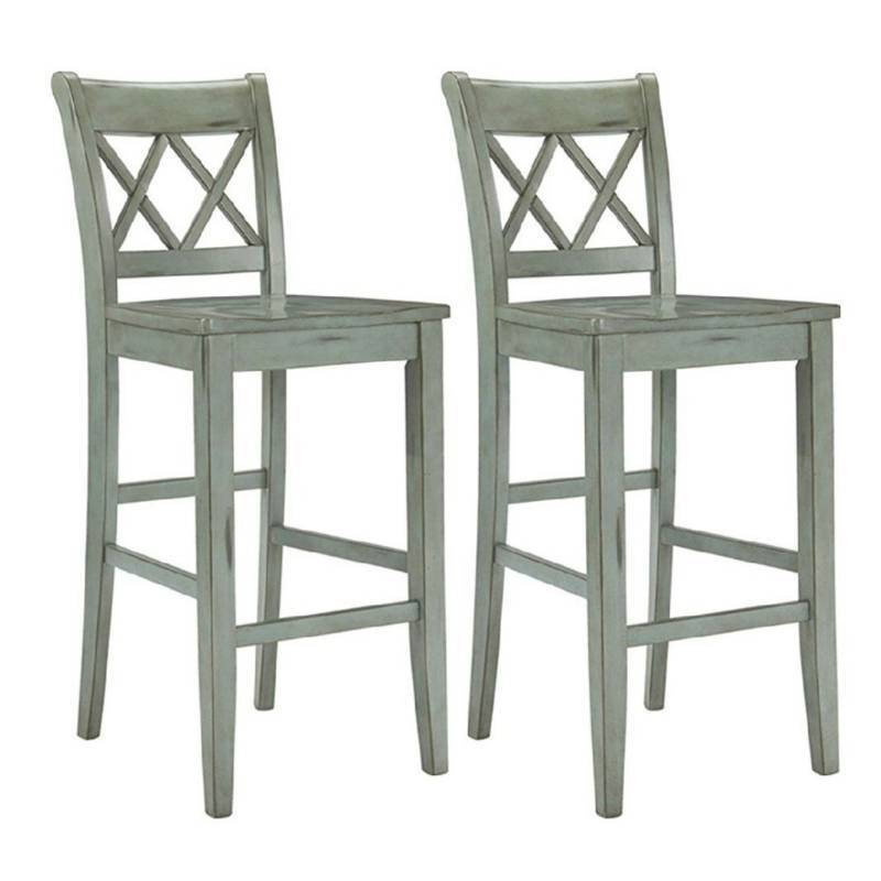 lot 9875 image: Ashley Furniture Signature Design - Mestler Bar Stool - Pub Height - Vintage Casual Style - Set of 2 - Blue  Green