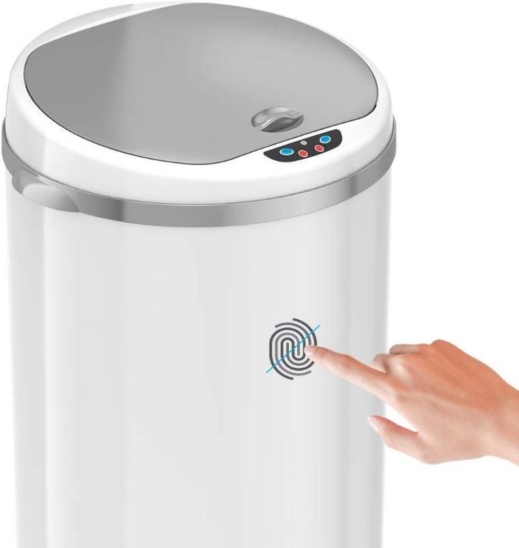 lot 9876 image: iTouchless 13 Gallon Touchless Sensor Trash Can with Odor Filter System, Round White Steel Garbage Bin, Perfect for Home, Kitchen, Office