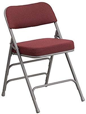 lot 9879 image: Lot (4) HERCULES Series Premium Curved Triple Braced & Double Hinged Burgundy Fabric Metal Folding Chair