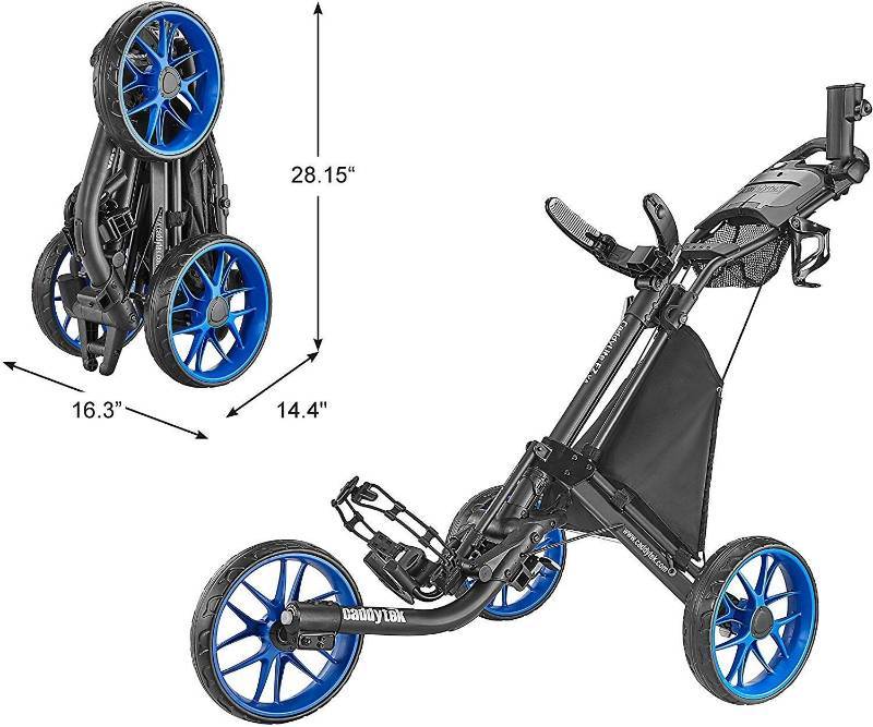 lot 9882 image: Caddytek Caddylite Ez V8 , Ez-fold Golf Push Cart , 31  Wide Body Design , Blue