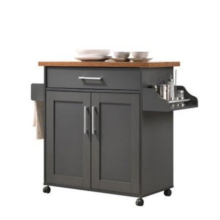lot 9912 image: Hodedah Imports Kitchen Island with Spice Rack and Towel Holder