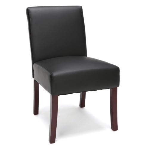 lot 9933 image: Essentials by OFM ESS-9020 Leather Executive Armless Guest Chair with Wooden Legs, Black